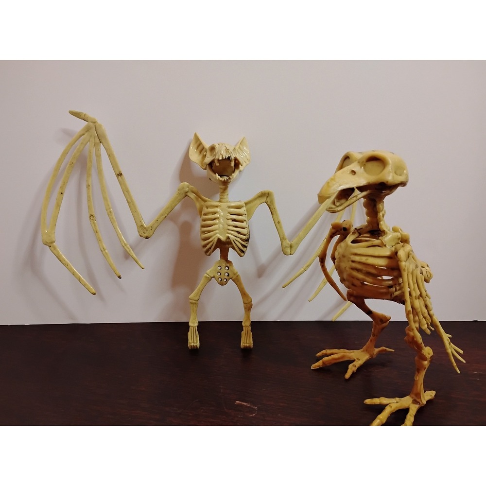 Halloween Skeleton Decor Set Bat and Crow Plastic Bone Figurines Spooky Prop